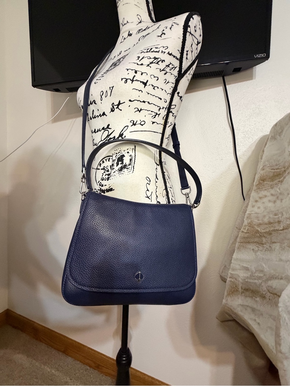 Kate Spade Polly Navy Pebble Leather Flap Crossbody / Handbag